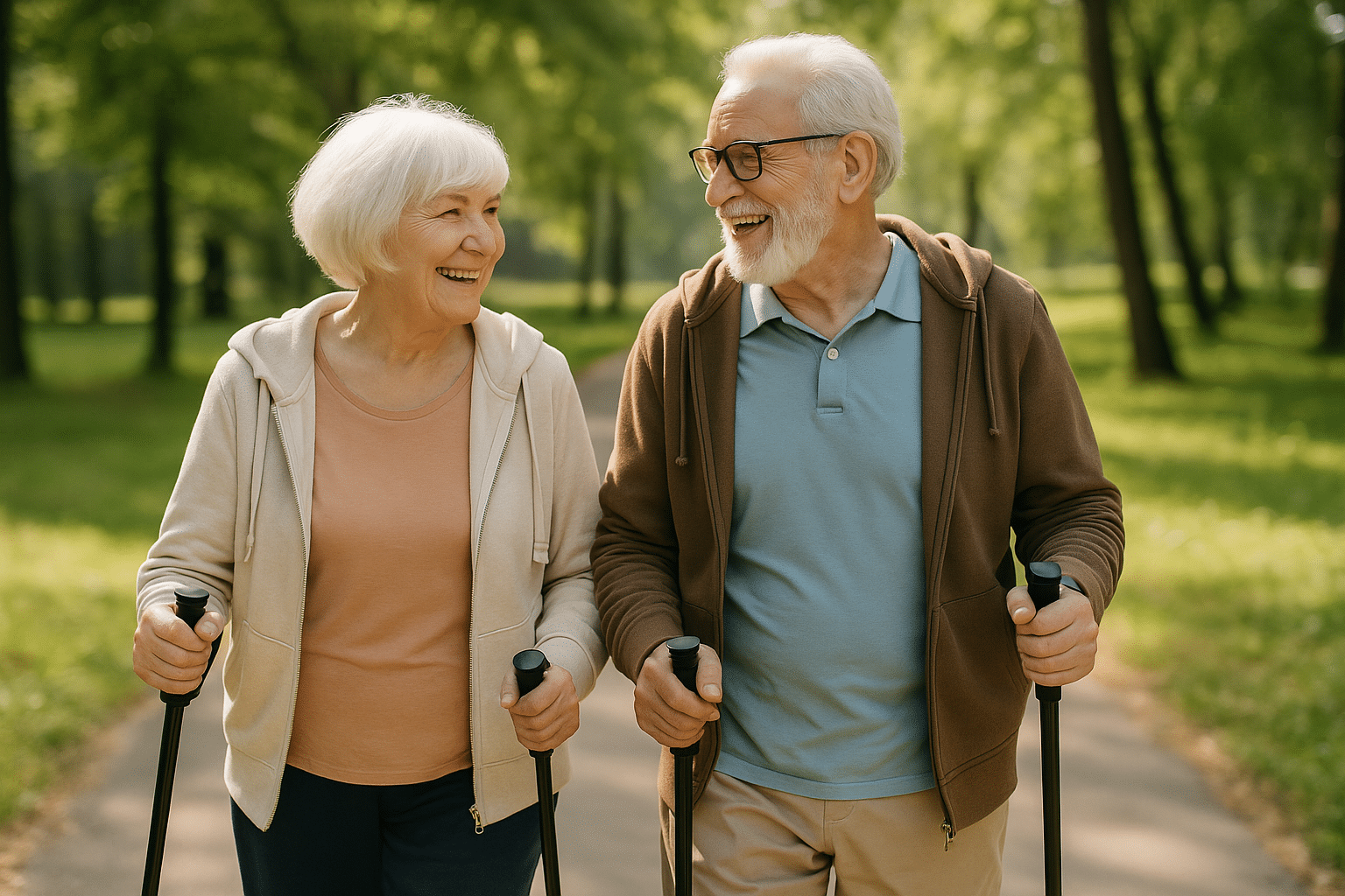happy senior couple being active